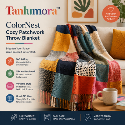 Tanlumora™ ColorNest Cozy Patchwork Throw Blanket